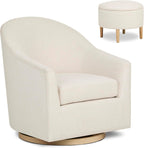 Evolur Luna Swivel Chair & Ottoman with 360-degree Swivel and Soft, Plush Fabric and Sleek Design, Sturdy Wooden Base