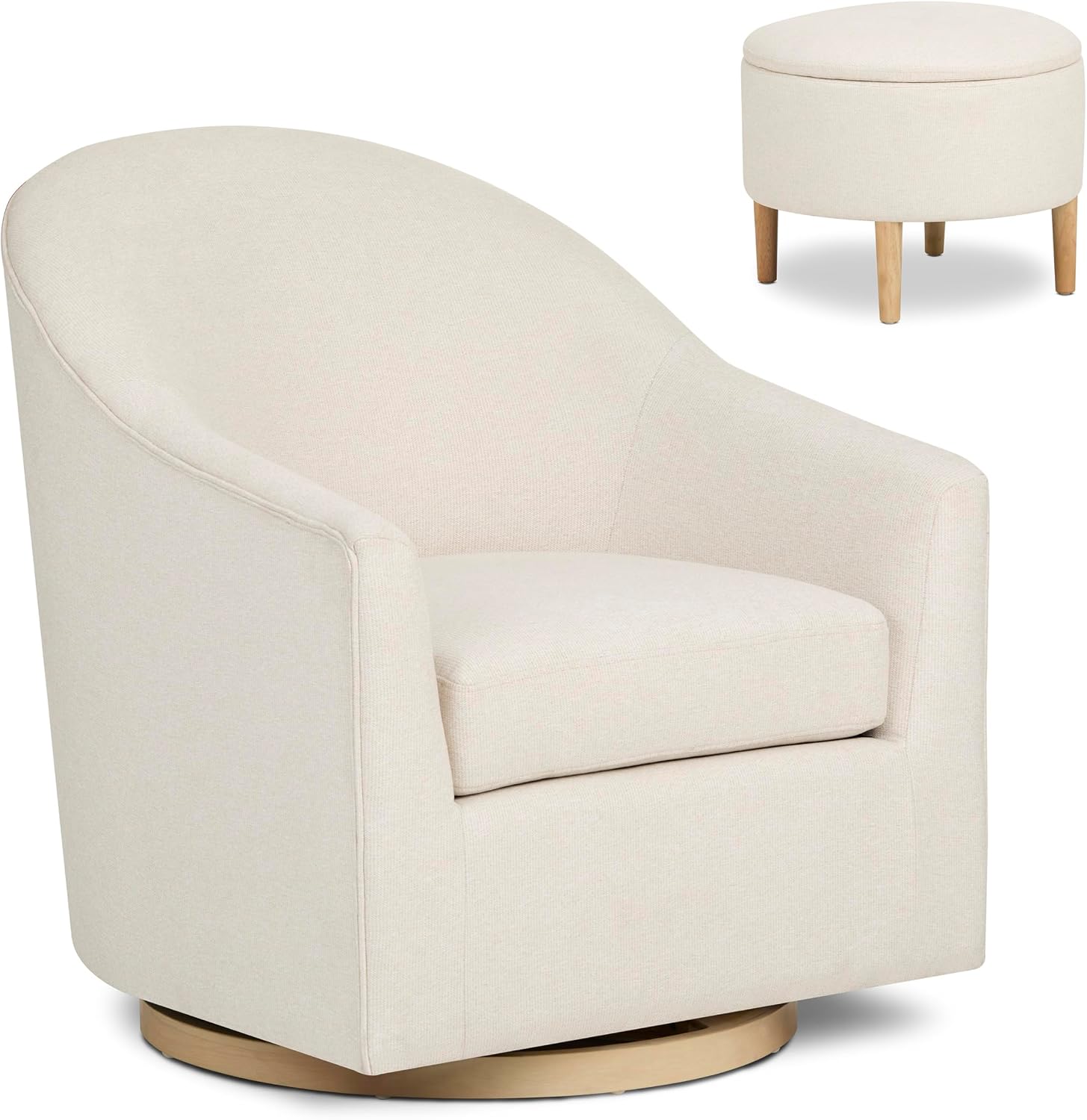 Evolur Luna Swivel Chair & Ottoman with 360-degree Swivel and Soft, Plush Fabric and Sleek Design, Sturdy Wooden Base