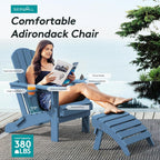 SERWALL Folding Adirondack Chair, HDPE Adirondack Chairs Set of 2, Plastic Outdoor Chairs- Looks Exactly Like Real Wood- Navy