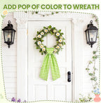 Spring Wreath Sash, 56 Inch Green and White Plaid Front Door Wreath Sash for Holiday Indoor Outdoor Decorations, 1 Pcs