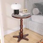 Vintage Accent Side Table, 15.75 Inch Round Wooden Pedestal Design for Living Room, Bedroom, and Entryway Use