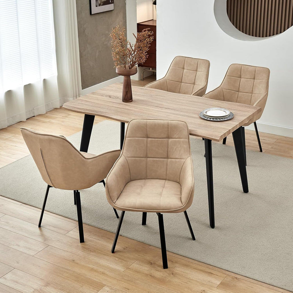 TUKAILAi Swivel Dining Chairs Set of 4, Faux Leather Dining Chairs with Arms & Metal Legs, Upholstered Mid Century Rotatable Kitchen Chairs for Living Room Bedroom Kitchen Restaurant (Cream)
