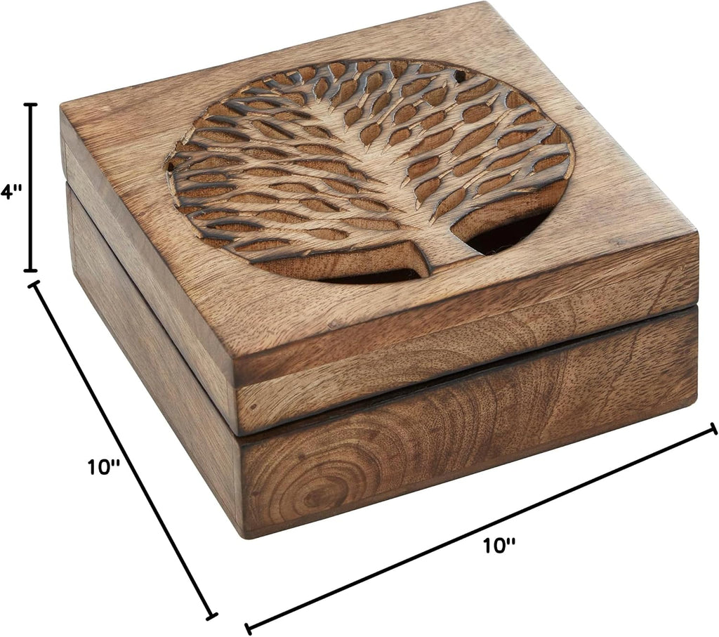 Deco 79 Wood Tree Handmade Decorative Box Decorative Keepsake Boxes with Hinged Lid, Set of 3 Storage Boxes, Brown