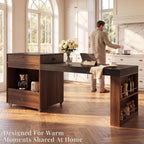 79" Rolling Kitchen Island with 3-Stage Extendable Table, Walnut | Power Outlet, Drawers, Storage Cabinet, Spice Rack, Locking Wheels, Modern Farmhouse Style, Small Kitchen, Dining Room