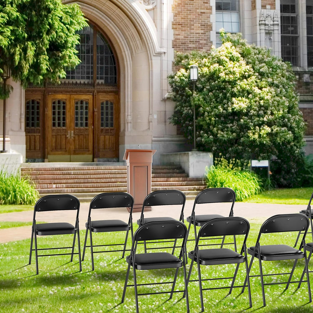 VINGLI 1 Pack Folding Chairs with Padded Seats, Metal Frame with Pu Leather Seat & Back, Capacity 350 lbs, Set of 1, Black