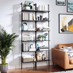 ODK 6-Tier Ladder Shelf, Book Shelf with Metal Frame, Bookcase for Living Room, Home Office, Kitchen & Bedroom, Space Saving Freestanding Organizer Rack, Black (10" D x 24" W x 87" H)