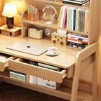 Kids Desk and Chair Set Wooden Children's Learning Table and Chair with Hutch and Two Drawers Children Study,Writing,Computer,Workstation Desk for 3 and Above(Nature