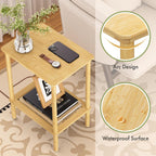 2 Tier Bamboo End Table, Narrow Side Table with Adjustable Feet, Waterproof Small Bedside Table, Nightstand, Entryway Table for Living Room Bedroom Bathroom, No Tool Assembly, 66LBS Capacity