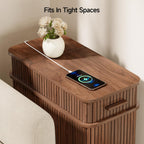 ONBRILL Fluted End Table with Charging Station, Narrow Side Table with Drawers, Wood Skinny Nightstand with Storage, Mid-Century Modern Bedside Tables for Small Space Living Room Bedroom Sofa Couch