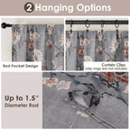 OWENIE Floral Kitchen Cafe Curtains - 36 Inch Length 2 Panels Set, Printed Light Filtering Textured Farmhouse Short Small Half Curtain Tier Drapes for Bathroom Basement, 2 Pcs Each 30W x 36L,Grey