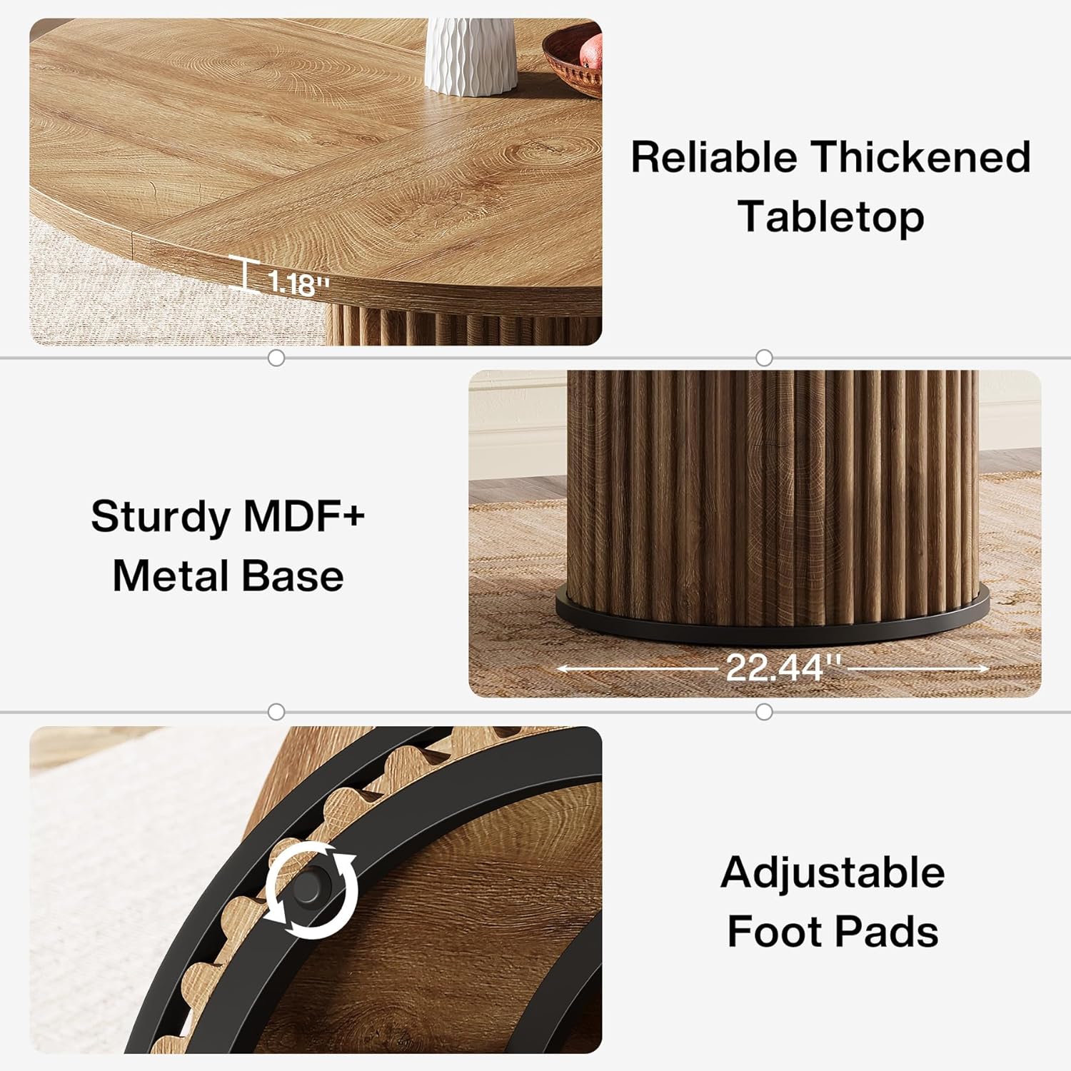 Tribesigns 47.24-Inch Brown Round Dining Table for 4-6 People, Modern Fluted MDF + Metal Base Kitchen Table, Sturdy Circle Dining Room Furniture, Brown