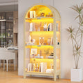 HNEBC Arched Display Case with RGB Lights, 69" Tall 5-Tier Tempered Glass Display Cabinet with Doors, LED Curio Cabinet with Shelf, Bookcase with Music-Synced Lighting for Living Room(Natural)