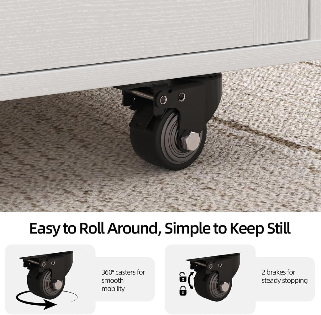 4 EVER WINNER 39" Rolling Kitchen Island with Storage and Drawer, Farmhouse Kitchen Island on Wheels with 3-Tier Spice Rack, Adjustable Shelf & Towel Rack, Mobile Kitchen Cart for Small Space, White