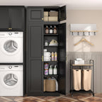 Steeloong86“ Kitchen Pantry Cabinet,Metal Storage Cabinets with Doors and 4 Adjustable Shelves,Black Kitchen Cabinet with 4 Gold Handles,Tall Cabinet for Livingroom,Pantry, Bathroom
