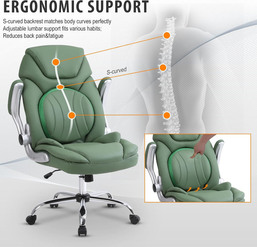 400lbs Green Office Chair Big Tall Comfortable Desk Chair with Back Support Arms, Wide Seat Cute Criss Cross Home Office Desk Chairs for Women