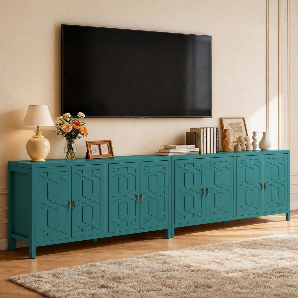 RoyalCraft Buffet Cabinet with Storage, 60" W Modern Coffee Bar Sideboard with 4 Doors & Adjustable Shelves, Painted Wooden Credenza for Dining Room, Kitchen, Living Room, Entryway, Turquoise Blue