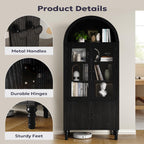 Furnify 71" Tall Arched Pantry Cabinet, Modern Kitchen Storage Cabinet with Doors, 3 Adjustable Shelves, Door Shelves, Organizer, Versatile Cupboard for Kitchen, Bathroom, Black