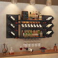 Hoctieon 48.6" Wall Mounted Wine Rack, 3 Tier Hanging Wine Racks with Glass Holder, Large Capacity Bar Shelves, Metal Wood Bottle Display Storage for Kitchen, Home Bar, Dining Room, Black