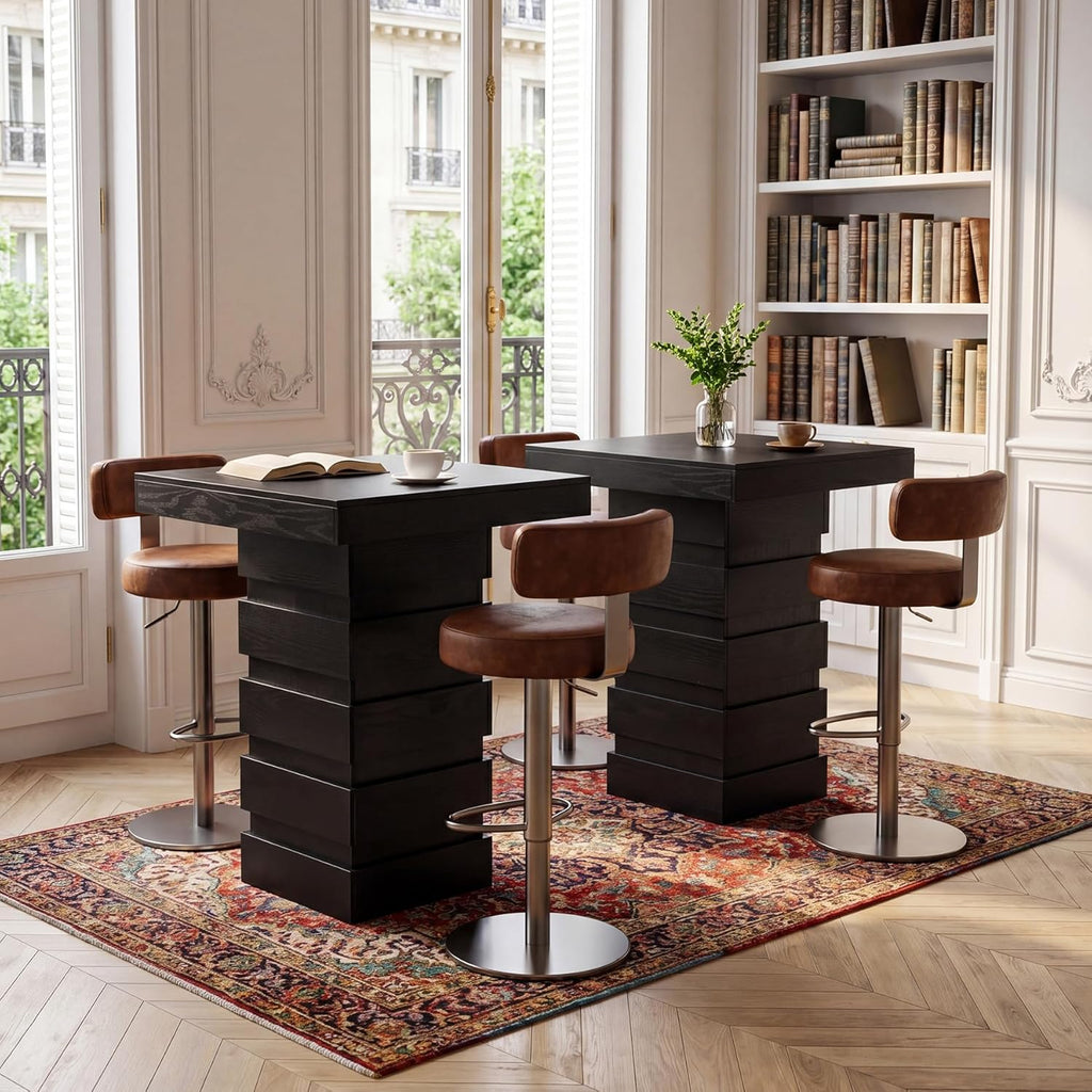 Tribesigns Square Bar Table, 37.4” H Modern Bar Height Pub Table with Stacked Block Base, Black High Top Bistro Table for Kitchen Nook, Living Room, Small Spaces (Table Only)