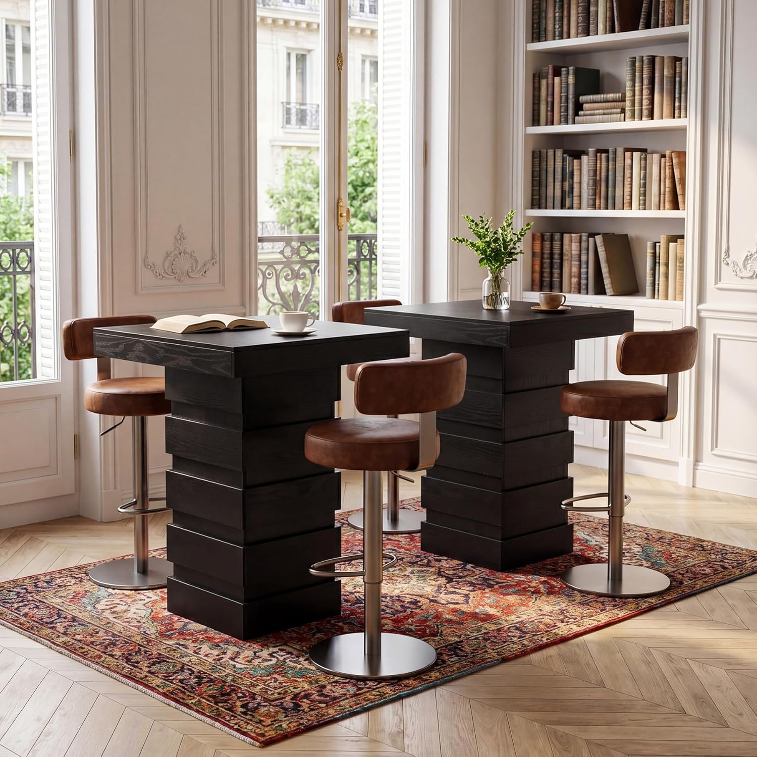 Tribesigns Square Bar Table, 37.4” H Modern Bar Height Pub Table with Stacked Block Base, Black High Top Bistro Table for Kitchen Nook, Living Room, Small Spaces (Table Only)