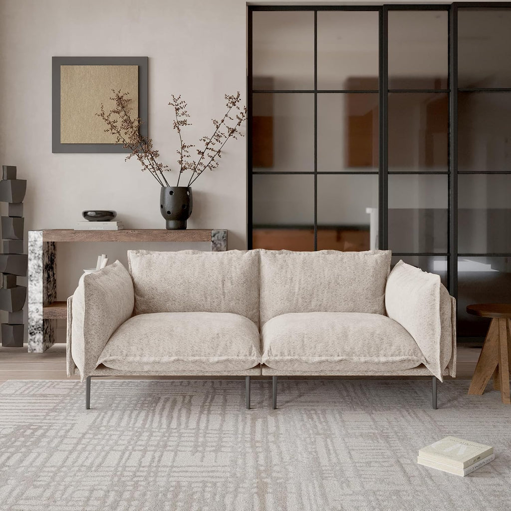 JACH 74.8" Cloud Sofa, Mid-Century Modern Love Seat Couches with Thick Cushion, Modular Couch with High Sofa Legs, Sofa Furniture for Small Space Living Room Office Apartment, Light Brown