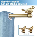 3/4-inch Cute Decorative Bird Adjustable Window Treatment Curtain Single Rod Set, 28" to 48" - Renaissance Gold