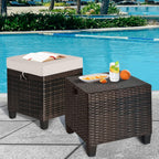 ORALNER Set of 2 Outdoor Ottoman, 16" Wicker Footstools, All-Weather Rattan Cube Foot Stool w/Removable Cushions, Square Footrest Extra Seating for Patio, Porch, Deck, Easy Assembly (Light Brown)