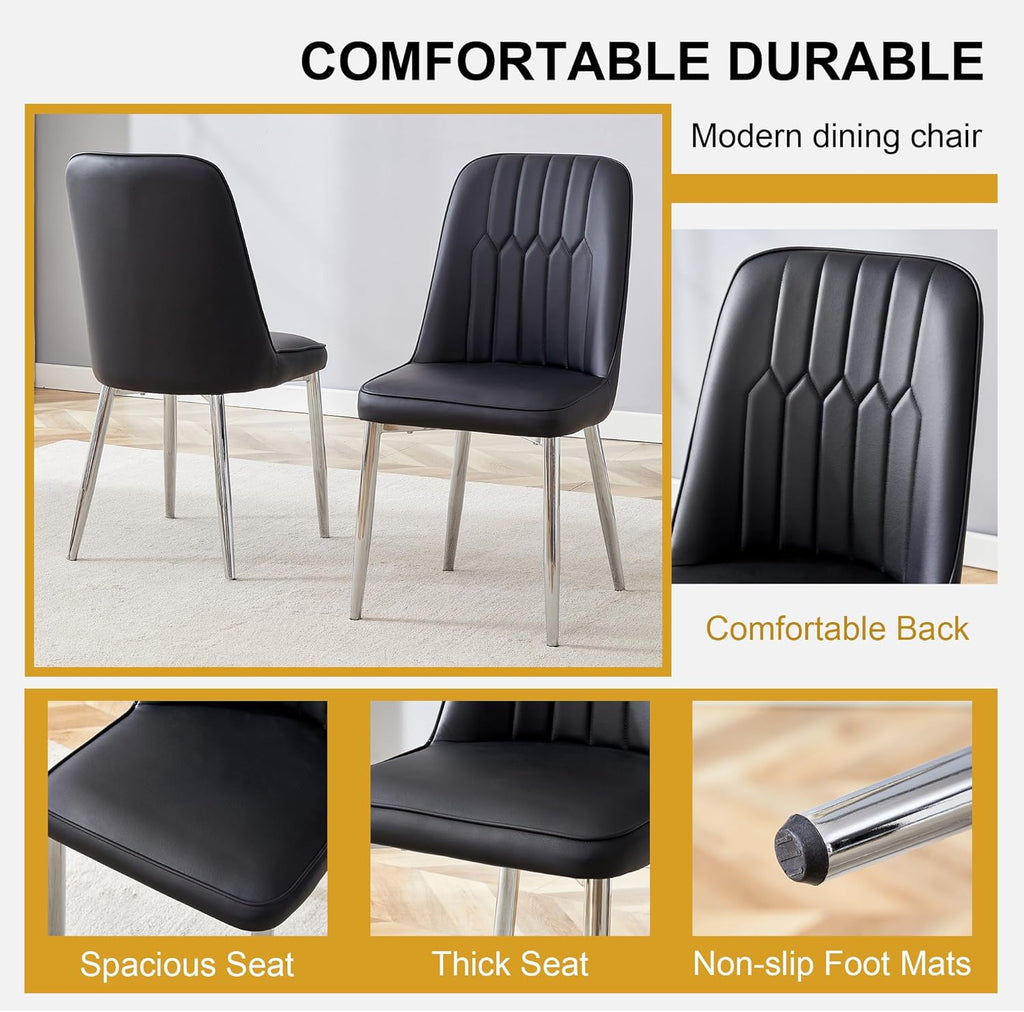Dining Chairs Set of 6，Modern Dining Chairs, Equipped with PU Leather Backrest Cushions and Metal Legs, Suitable for Restaurants, Kitchens, and Dining Room Chairs