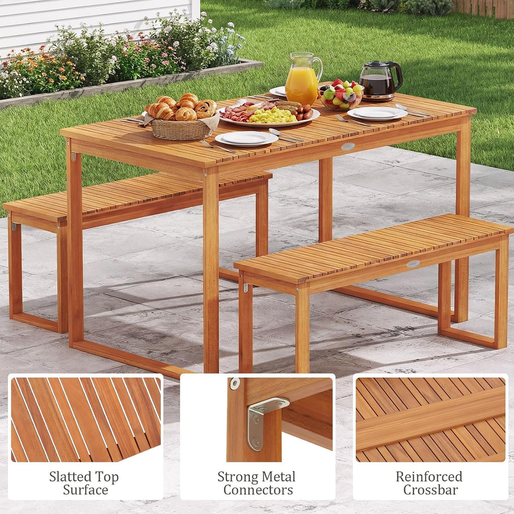 Tangkula Acacia Wood Outdoor Bench Backless, 2-Person Wood Patio Bench with Slatted Seat, Outdoor Backless Dining Bench for Backyard, Poolside, Porch (43.5")