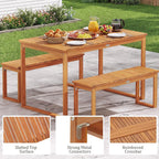 Tangkula Acacia Wood Outdoor Bench Backless, 2-Person Wood Patio Bench with Slatted Seat, Outdoor Backless Dining Bench for Backyard, Poolside, Porch (43.5")