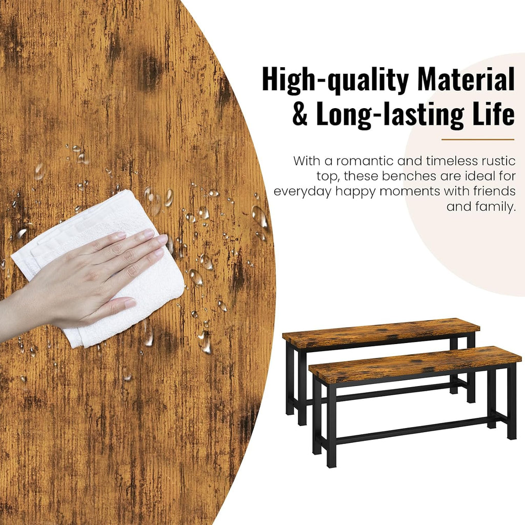 Recaceik Dining Benches - Pair of 2 Industrial Benches for Dining Room, Kitchen, Entryway, Bedroom - 39 Inch, Rustic Brown Metal Legs, Easy to Assemble