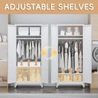 SteeLoong 71" Metal Wardrobe Cabinet with Hanging Rod, Armoire Wardrobe Closet with Doors and Adjustable Shelves, Whiet Clothing Storage Cabinets for Bedroom Office,School,Hospital