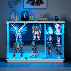 Gurexl 47.2" W Glass Display Cabinet with 3-Color LED Lights, 5-Tier Lockable Curio Cabinet with Human Body Sensor & Charging Station, Display Case for Collectibles, Living Room, Kitchen, White