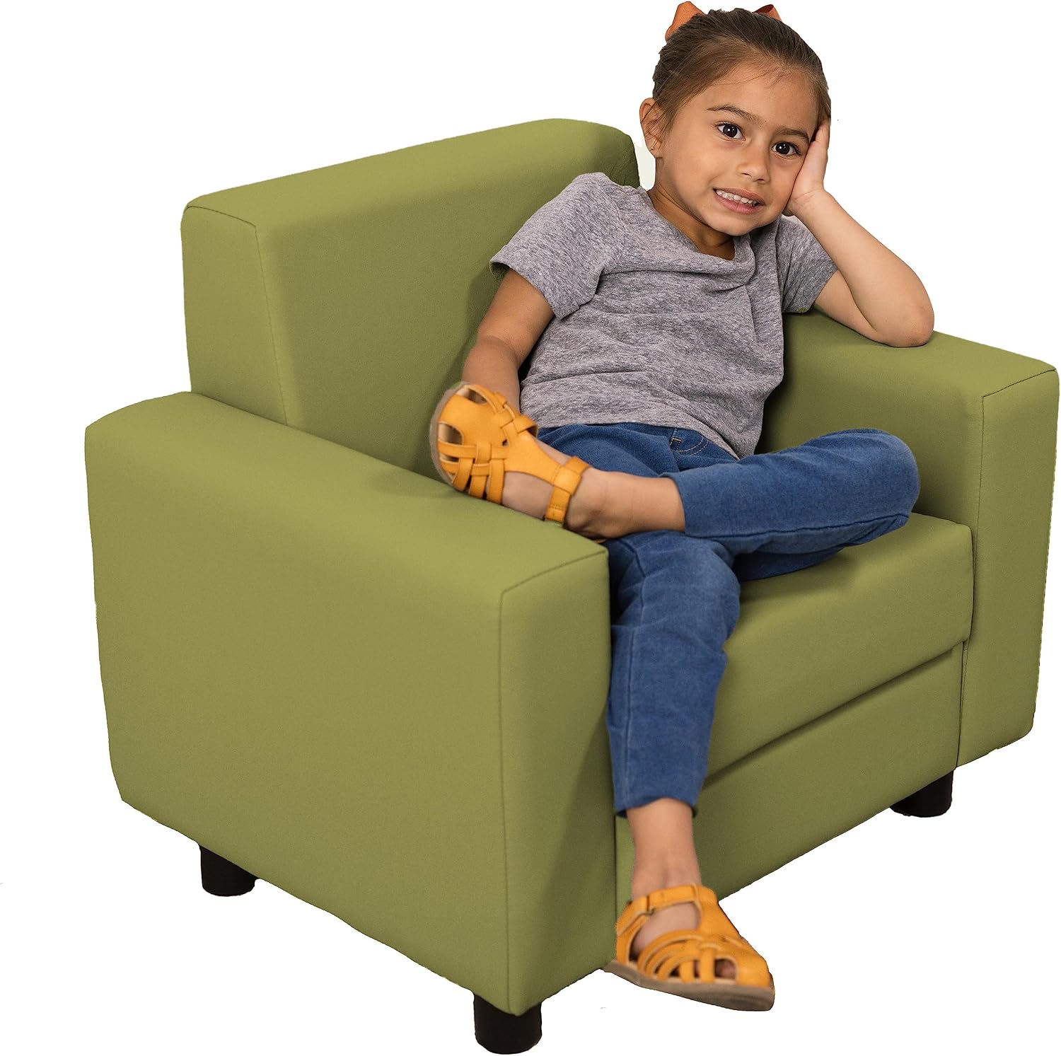 Factory Direct Partners SoftScape Inspired Playtime Classic Reading Chair, Children's Commercial-Grade Upholstered Furniture for Home, Daycare, Preschool, Library Modern Design - Fern Green, 14472-FG