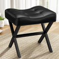 Memobarco 18-Inch Large Leather Vanity Stool Chair, Black Makeup Stool | Vanity Bench, Metal X-Leg, 350 LBS, 20"x16.9"x18", Ottoman Accent Stool, Thick Padded Saddle Seat, For Living Room Bedroom