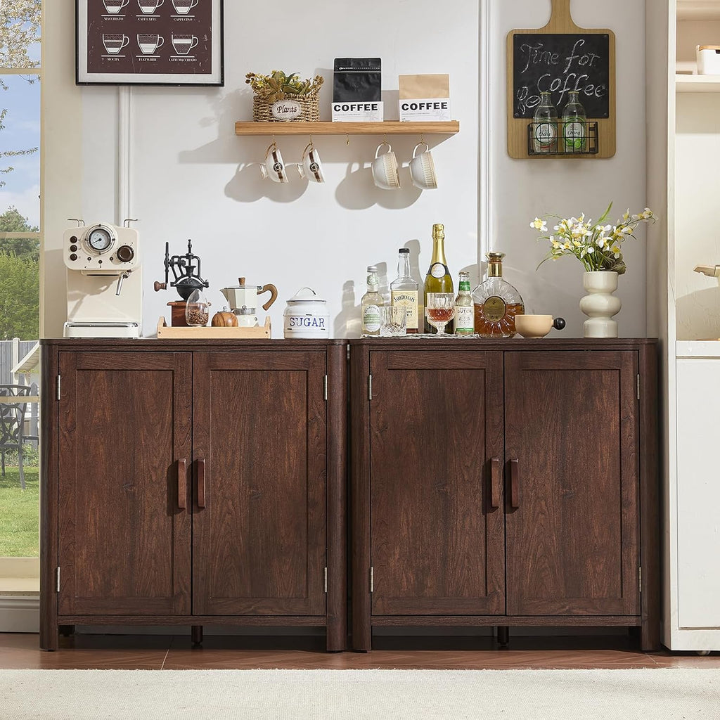Joaxswe Sideboard Buffet Cabinet with Storage, 31.5" Arc-Shaped Credenza with 2 Doors & Adjustable Shelves, Mid Century Modern Coffee Bar Storage Cabinet for Kitchen, Living Room, Entryway, Walnut