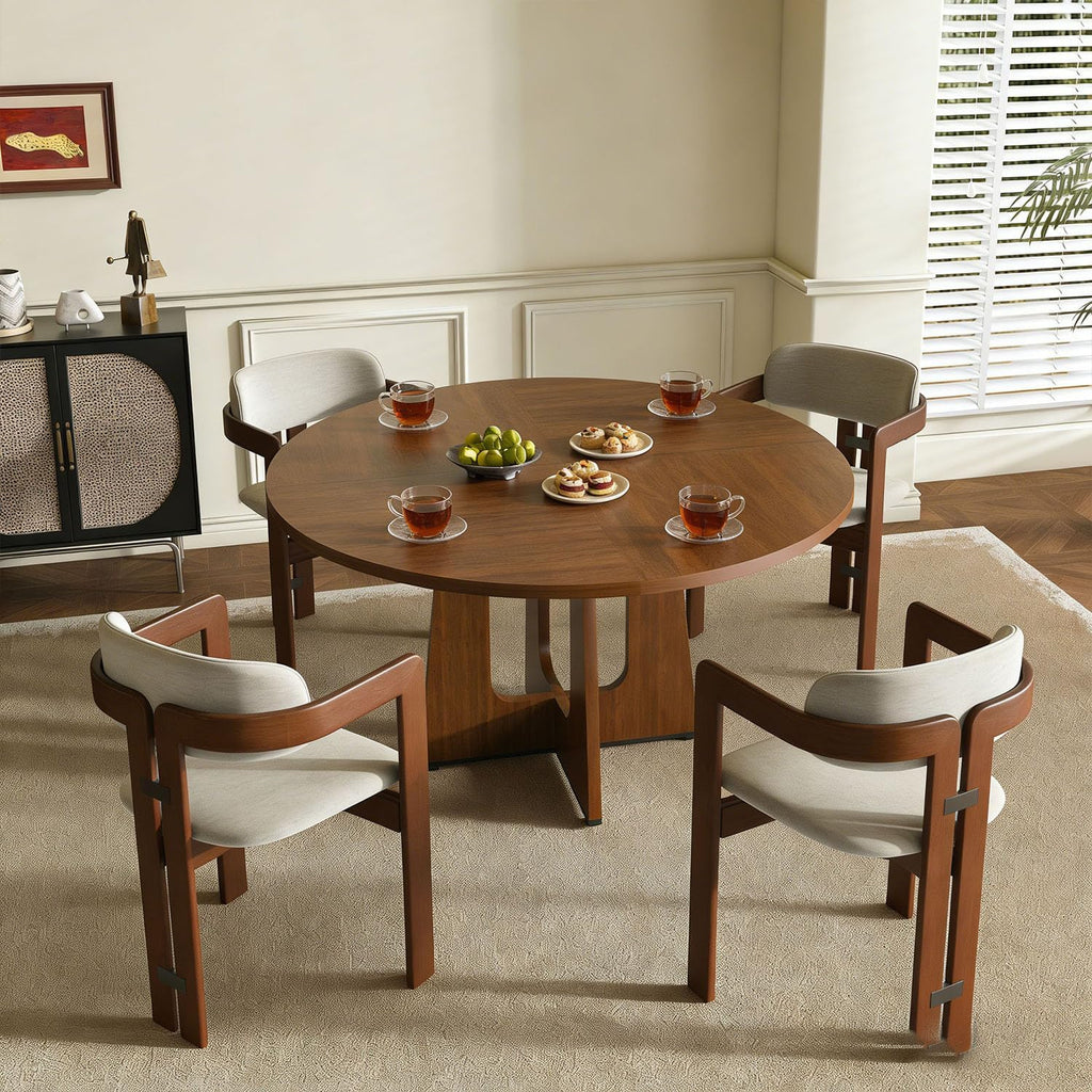 Round Dinning Table for 4-6, Kitchen Dining Room Table 47.2 Inches Circle Walnut Finish Dinner Tables for Kitchen, Dining Room, Living Room