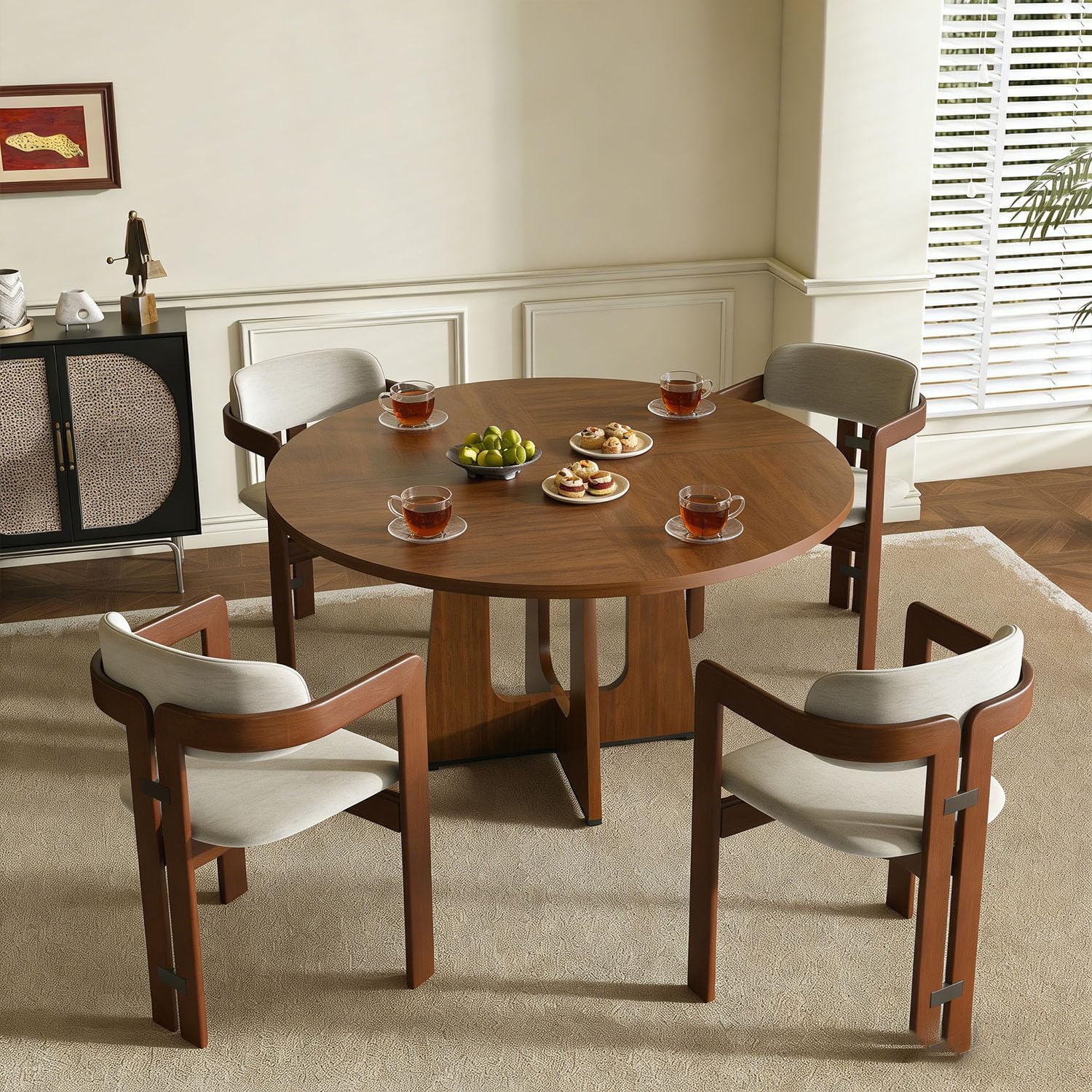 Round Dinning Table for 4-6, Kitchen Dining Room Table 47.2 Inches Circle Walnut Finish Dinner Tables for Kitchen, Dining Room, Living Room