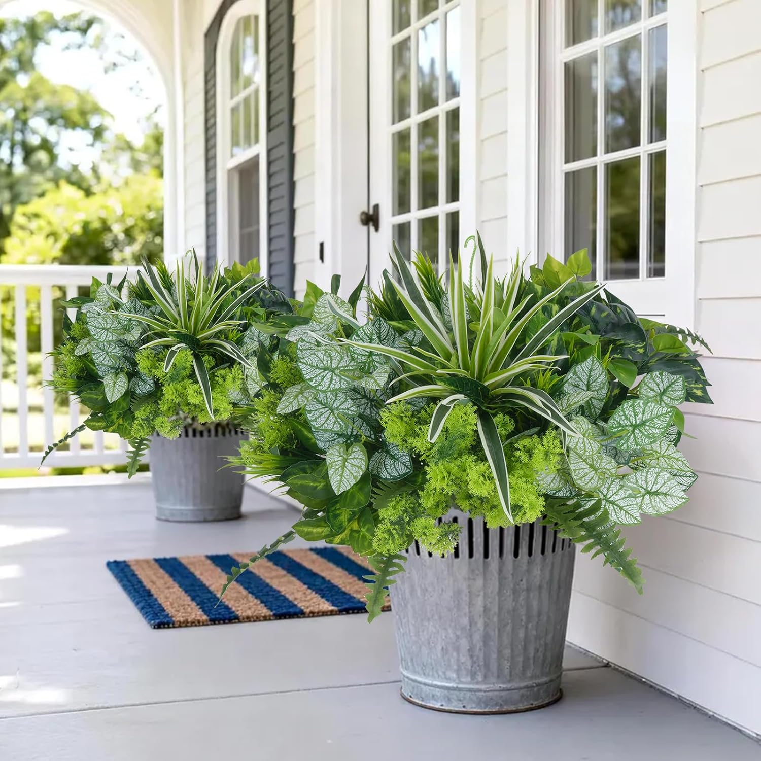 18 Bundles Artificial Greenery for Outdoors, Artificial Outdoor Plants UV Resistant Fake Spider Fern Coleus Plant Faux Bushes Leaves for Outside Window Box Patio Garden Front Porch Yard Summer Decor