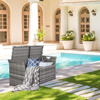 Wicker Outdoor Storage Bench,33 Gallon Rattan Deck Box with Side Handles & Soft Cushion,Patio Bench with Storage,Outdoor Furniture for Pillows,Garden Tools,Pool Accessories,Sports Equipment (Gray)