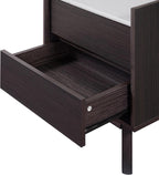 LuxenHome Modern 2 Drawers Nightstand with Faux Marble Top, 23'' Wood Accent Side Tables with Storage, Tray-Edge Design Bedside Table for Bedroom Living Room Sofa Office, End Table for Small Spaces
