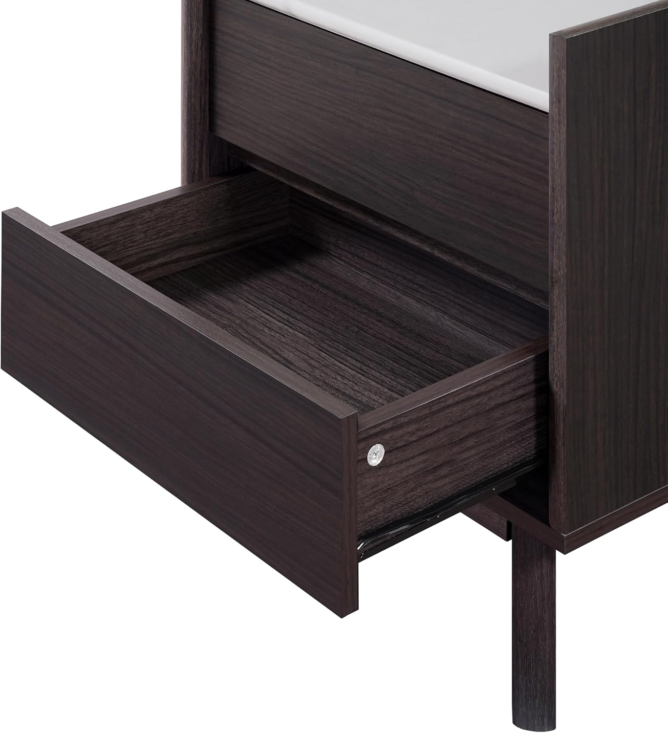 LuxenHome Modern 2 Drawers Nightstand with Faux Marble Top, 23'' Wood Accent Side Tables with Storage, Tray-Edge Design Bedside Table for Bedroom Living Room Sofa Office, End Table for Small Spaces