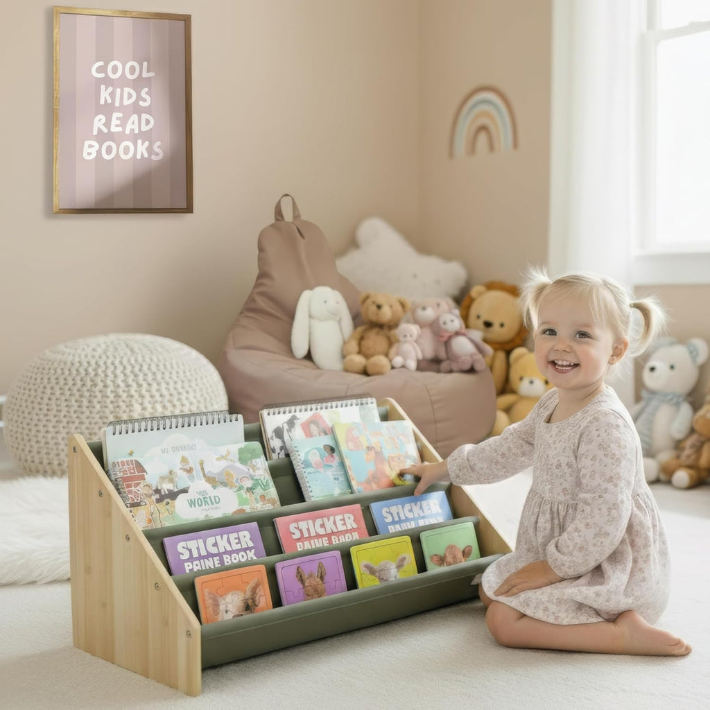 ZICOTO Decorative Wooden Bookshelf for Kids Rooms - Keeps Plenty of Books Neatly Organized & Within Reach for Toddlers - Easy Install Montessori Book Shelf for Baby's Bedroom or Playroom Decor