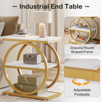 Tribesigns End Table with Storage Shelves, 3-Tier Wooden Industrial Sofa Side Table with Black Metal Frames for Living Room, Slim Nightstand and Bedside Table for Bedroom, White & Gold