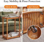 Side Table, Solid Wood Narrow End Table with Storage Shelf and Wheels, 2-Tier Sofa Table for Living Room, Rubber Wood Indoor Plant Stand, 26.8 H x 11.8 W x 19.7 D Inches (Natural)