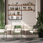 70.9in Large Wine Rack with LED Light, 4 Tiers Solid Wood Wall Mounted Wine Rack, Industrial Liquor Bottles Floating Shelves with Glass Holder for Home Bar/Dining Room (70.9in/180cm)