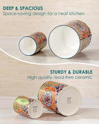 vancasso SIMI Utensil Holder, 7.3"+5.5" Porcelain Kitchen Utensil Holder for Countertop, Bohemian Kitchen Utensil Organizer for Spatulas, Spoons, Ladles, Decorative Counter Utensil Crock, Regal Bloom