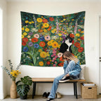 gsgfdshf Gustav Klimt Inspired Tuxedo Cat Wall Tapestry, Cat Room Decor, Colorful Floral Black and White Kitty Tapestry Wall Hanging for Bedroom Living Room Home Decor, 50x60 Inch