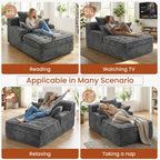 Boneless Chaise Lounge Chair Indoor, Top Fixed-Point Comfort Layer Boneless Couch, 57'' Cloud Corduroy Sofa Bed, Block + Crumb Foam Construction, Deep Seat Reading Chair with 3 Pillows, No Assembly