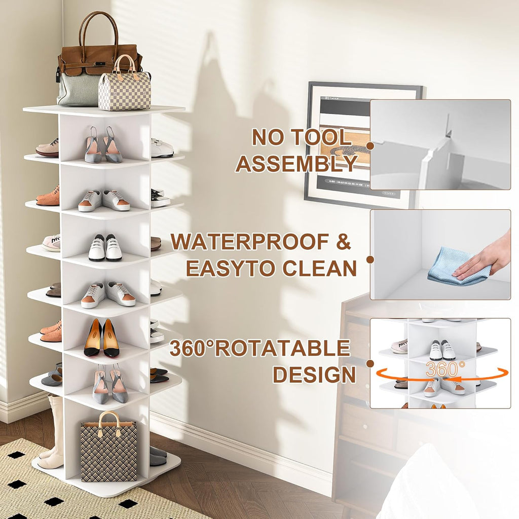 Rotating Shoe Rack Tower, Spinning Shoe Rack, Free Standing 360° Revolving Shoe Organizer, High Bottom Design Shoe Tower Spinning Storage Lazy Susany (7-Tier)